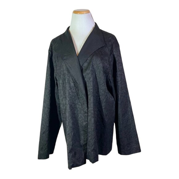 Eileen Fisher Woman Plus Size 3X Black Open-Front Jacket Silk Textured Design - Picture 4 of 12